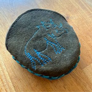 Hand-stitched leather boar pouch, handmade coin purse from Austria, pig javalena